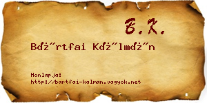 Bártfai Kálmán névjegykártya